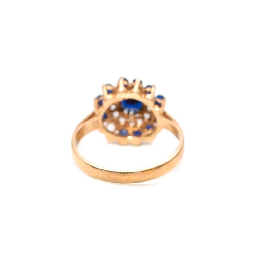 Bespoke Sapphire and Diamond Cluster Gold Ring Ring - Size 7 For Sale 1