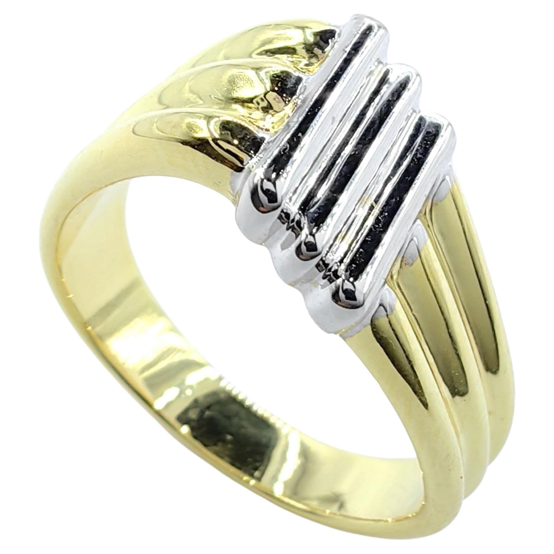 For Sale:  Bespoke Sculpted Geometric Ribbed Statement Dome Band Ring in 14K/18K Solid Gold