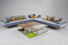 Bespoke Sectional Sofa in Brass and Reclaimed Hardwood Frame, By P. Tendercool