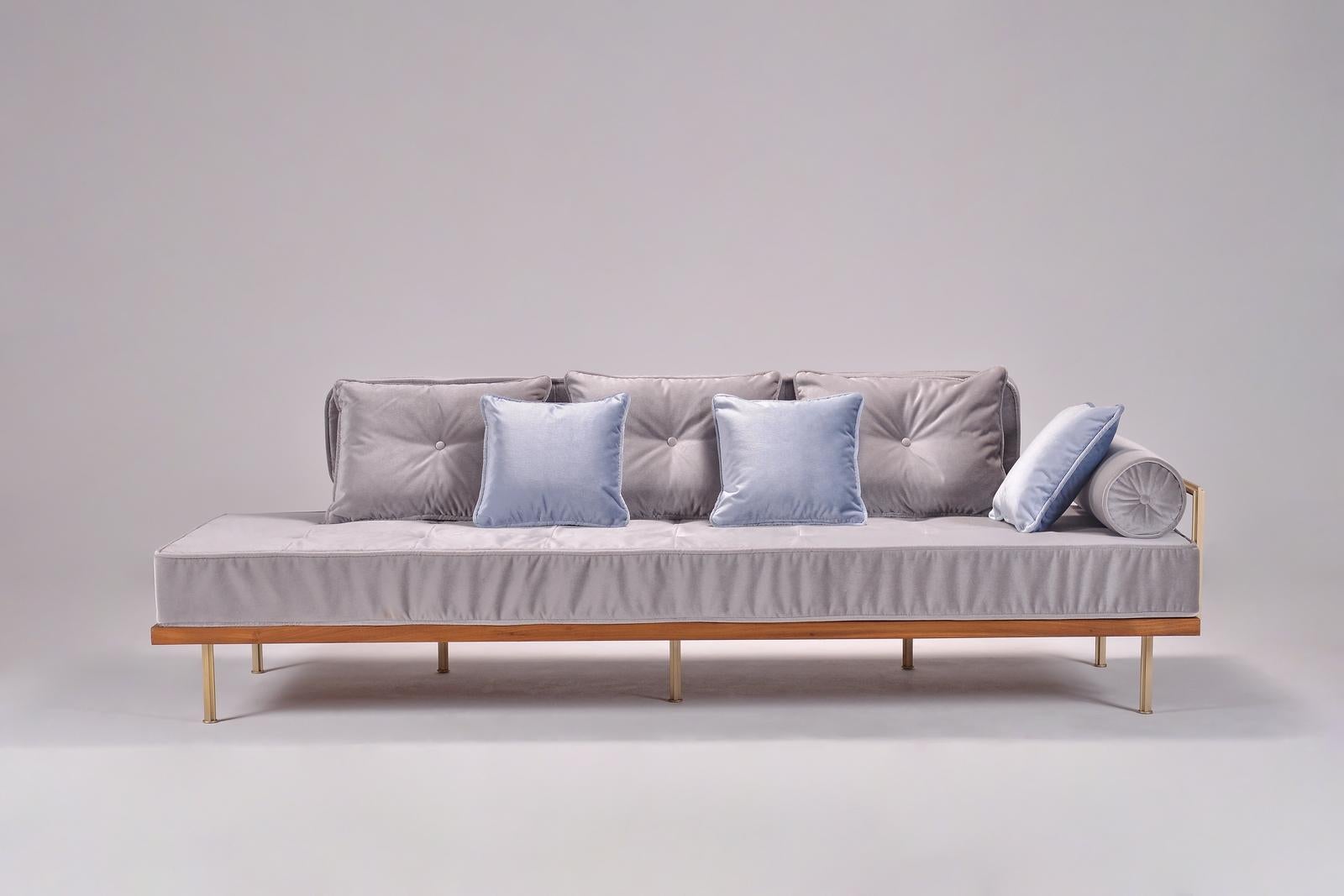 Bespoke Sectional Sofa, Brass and Reclaimed Hardwood Frame by P. Tendercool In New Condition For Sale In Bangkok, TH