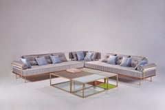 Bespoke Sectional Sofa, Brass and Reclaimed Hardwood Frame by P. Tendercool