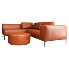 Bespoke Sedilia L-Sofa in Tan Leather and Bespoke Sedilia Leather Ottoman