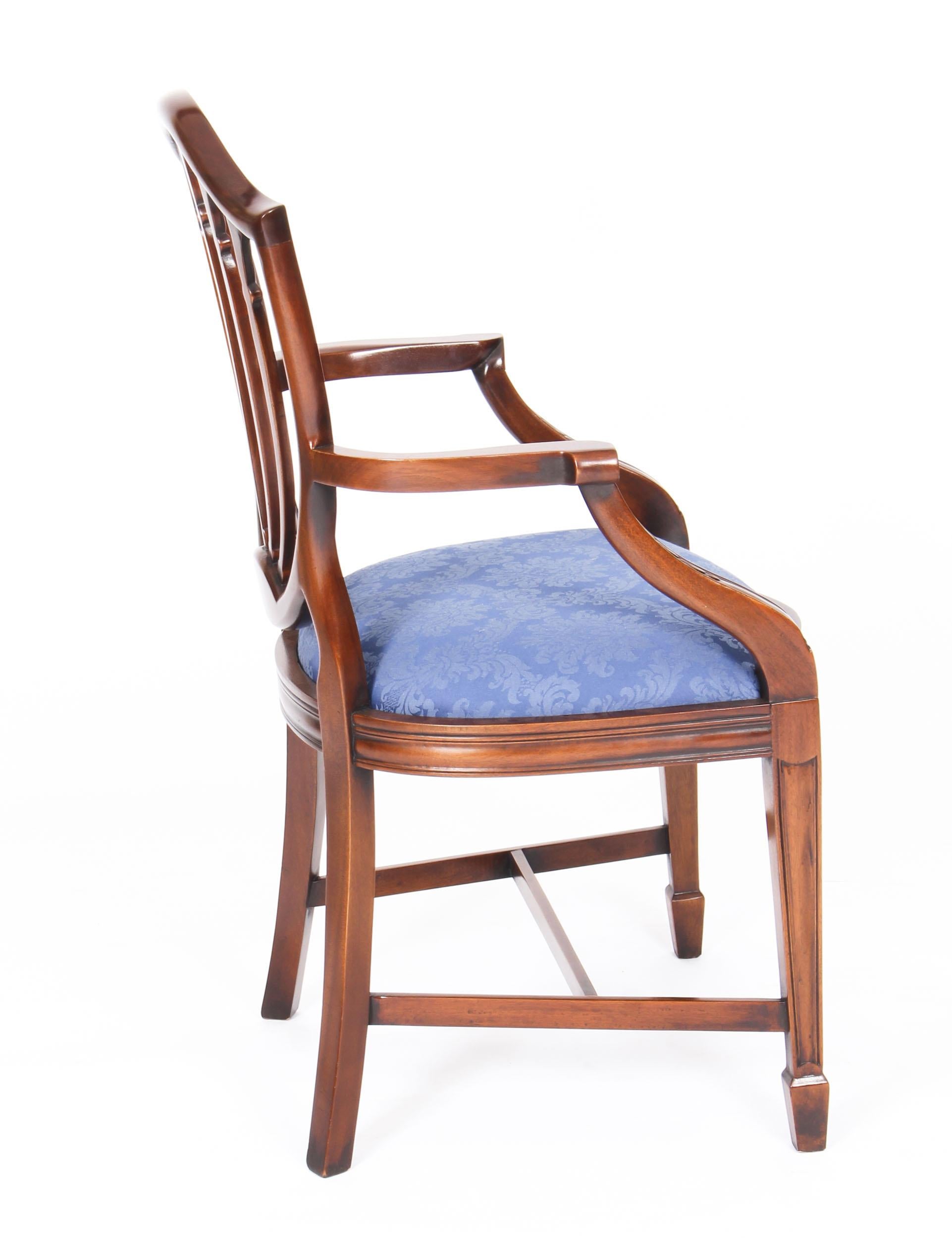 Damask Bespoke Set 12 English Hepplewhite Revival Dining Chairs 20th Century