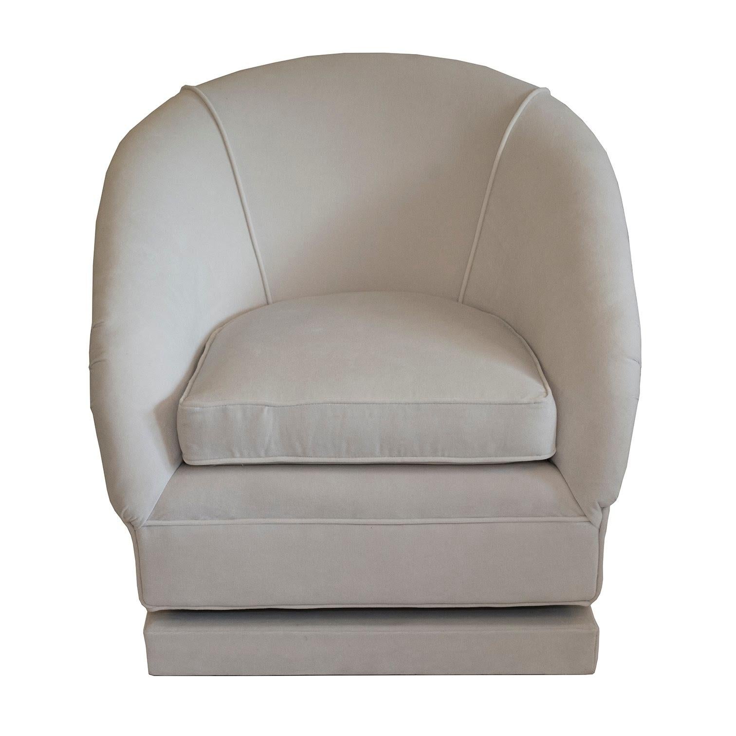 Velvet Bespoke Set of Swivel Chairs with Custom Ottoman For Sale