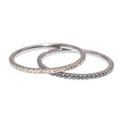 Bespoke Set of Two 18kt Gold Black & White Diamond Stacking Rings - Size 7