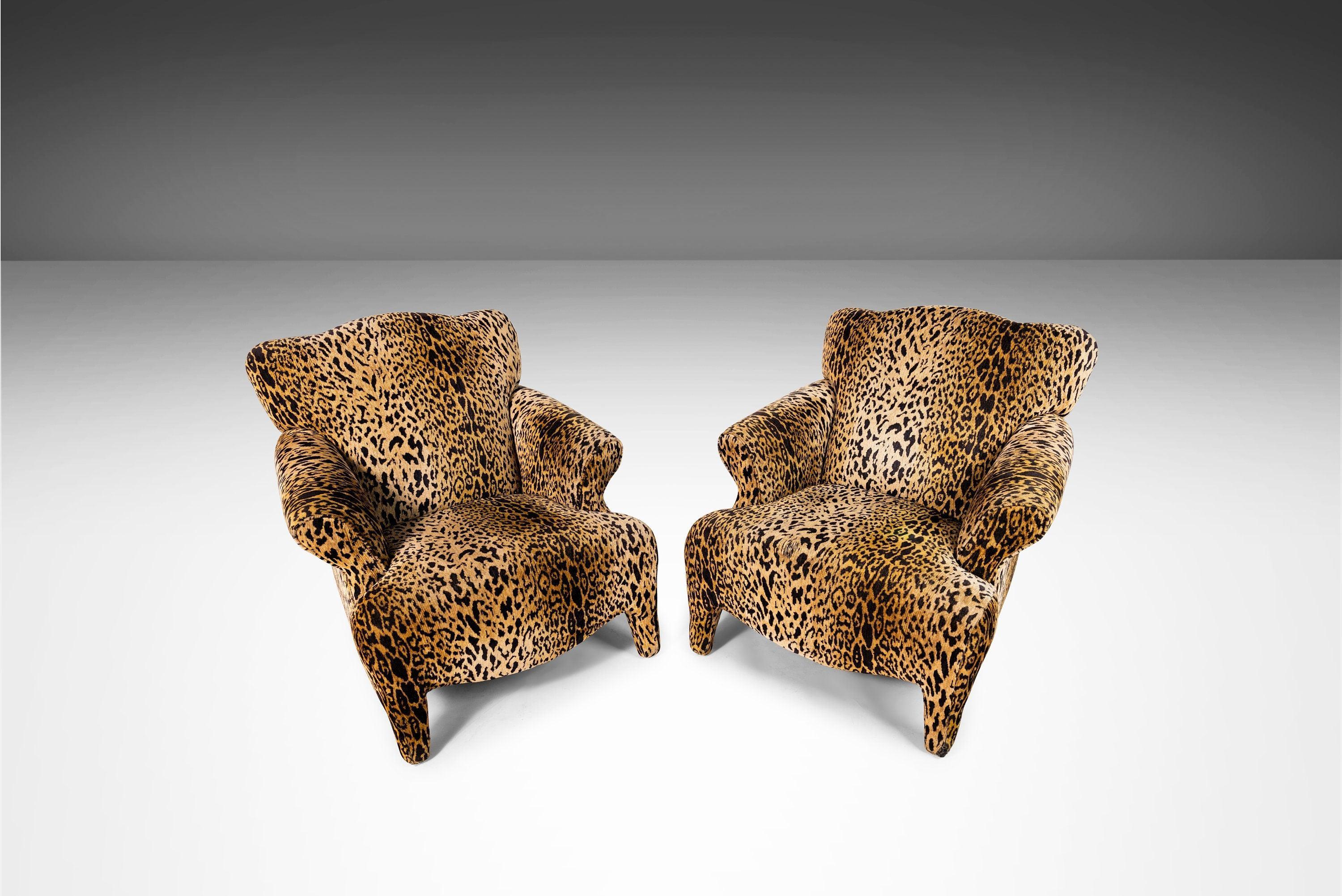Modern Bespoke Set of Two '2' Luscious Leopard-Print Lounge Chairs, USA, C. 1980s