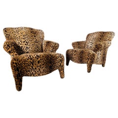 Vintage Bespoke Set of Two '2' Luscious Leopard-Print Lounge Chairs, USA, C. 1980s