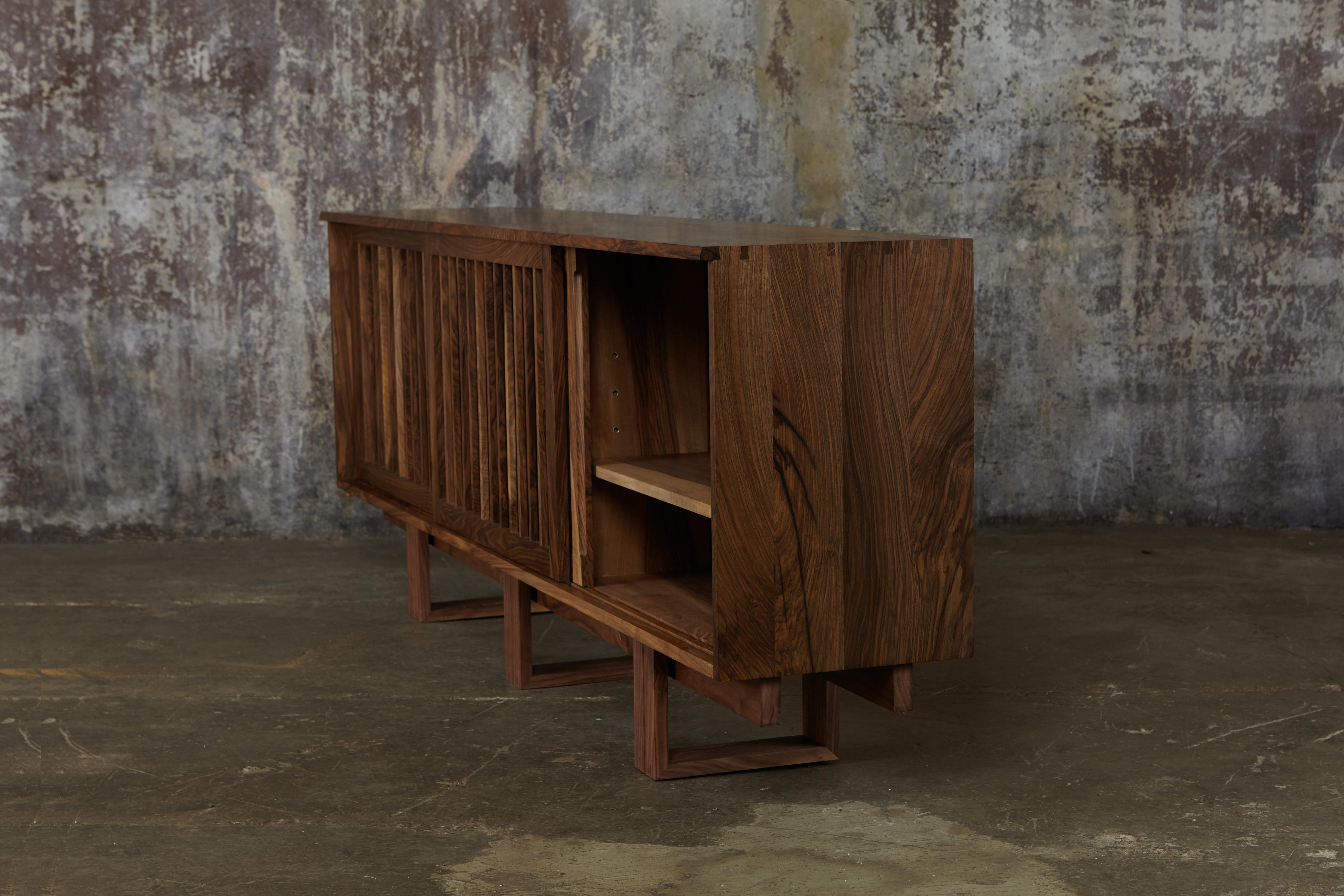Bespoke side Cabinet in solid walnut with sliding doors For Sale 11