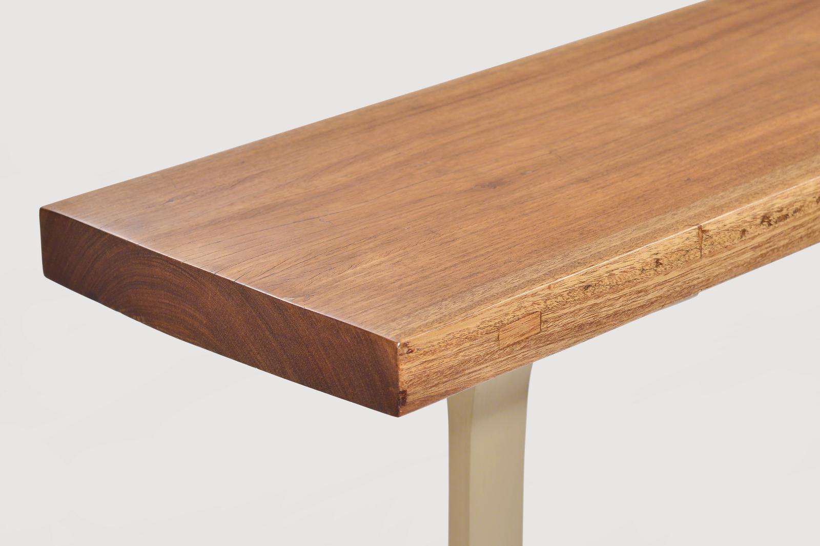 Minimalist Bespoke Side Table, Reclaimed Hardwood, Sand Cast Brass Base by P. Tendercool For Sale