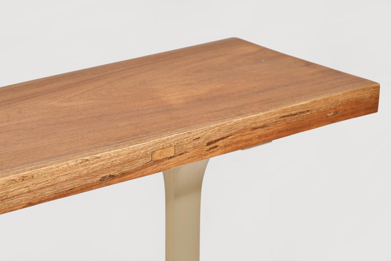 Thai Bespoke Side Table, Reclaimed Hardwood, Sand Cast Brass Base by P. Tendercool For Sale