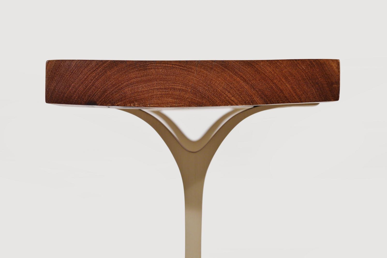 Bespoke Side Table, Reclaimed Hardwood, Sand Cast Brass Base by P. Tendercool For Sale 1