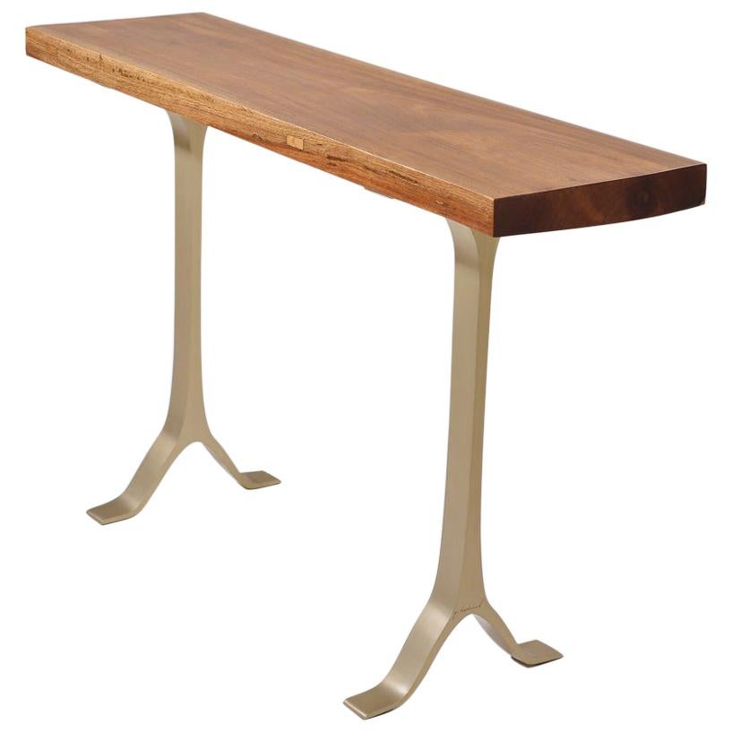 Bespoke Side Table, Reclaimed Hardwood, Sand Cast Brass Base by P. Tendercool For Sale