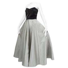 Vintage Bespoke Silver and Gray Duchess Satin Strapless Ball Gown, Paris - Medium, 1950s