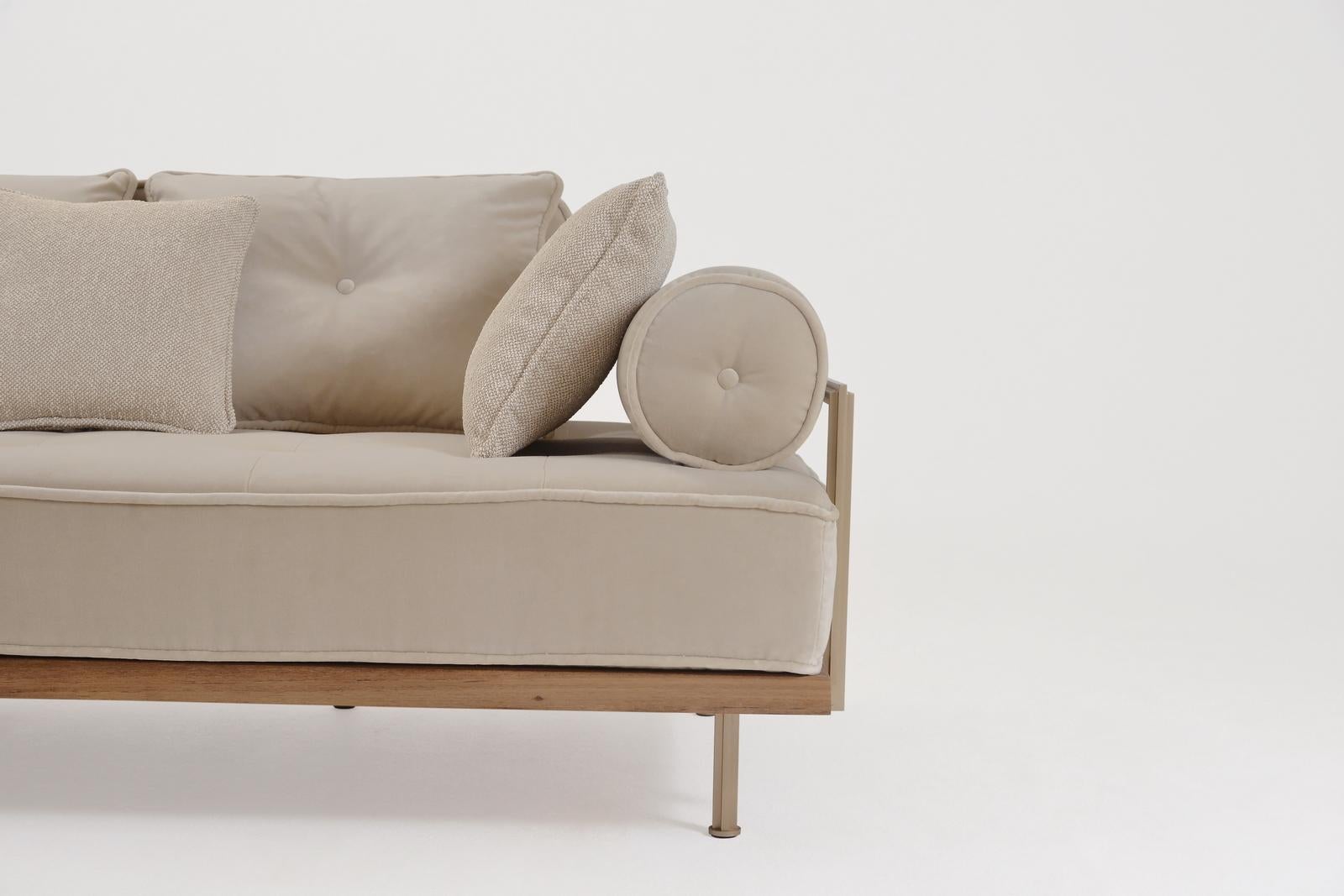 Bespoke 3 Seater Sofa Bleached Hardwood & Brass Frame by P. Tendercool (indoor) For Sale 1