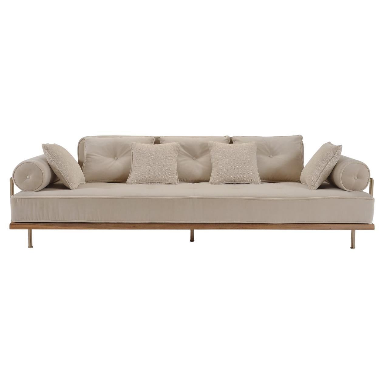 Bespoke 3 Seater Sofa Bleached Hardwood & Brass Frame by P. Tendercool (Indoor) For Sale