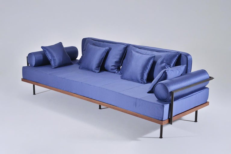 Bespoke Sofa with Brass and Reclaimed Hardwood, by P. Tendercool