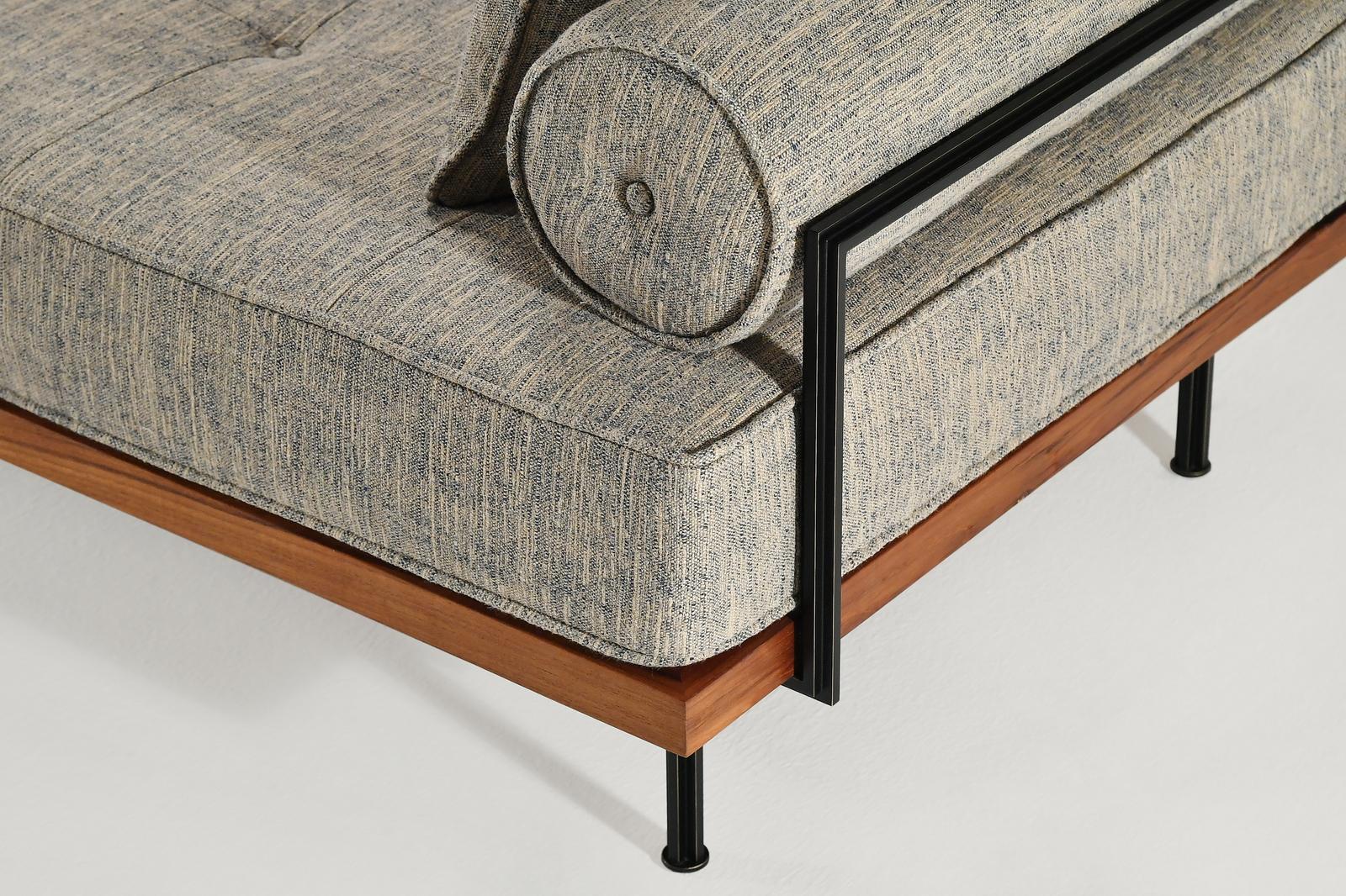 Welded Bespoke 3 Seater Sofa Reclaimed Hardwood & Brass Frame by P. Tendercool (Indoor) For Sale