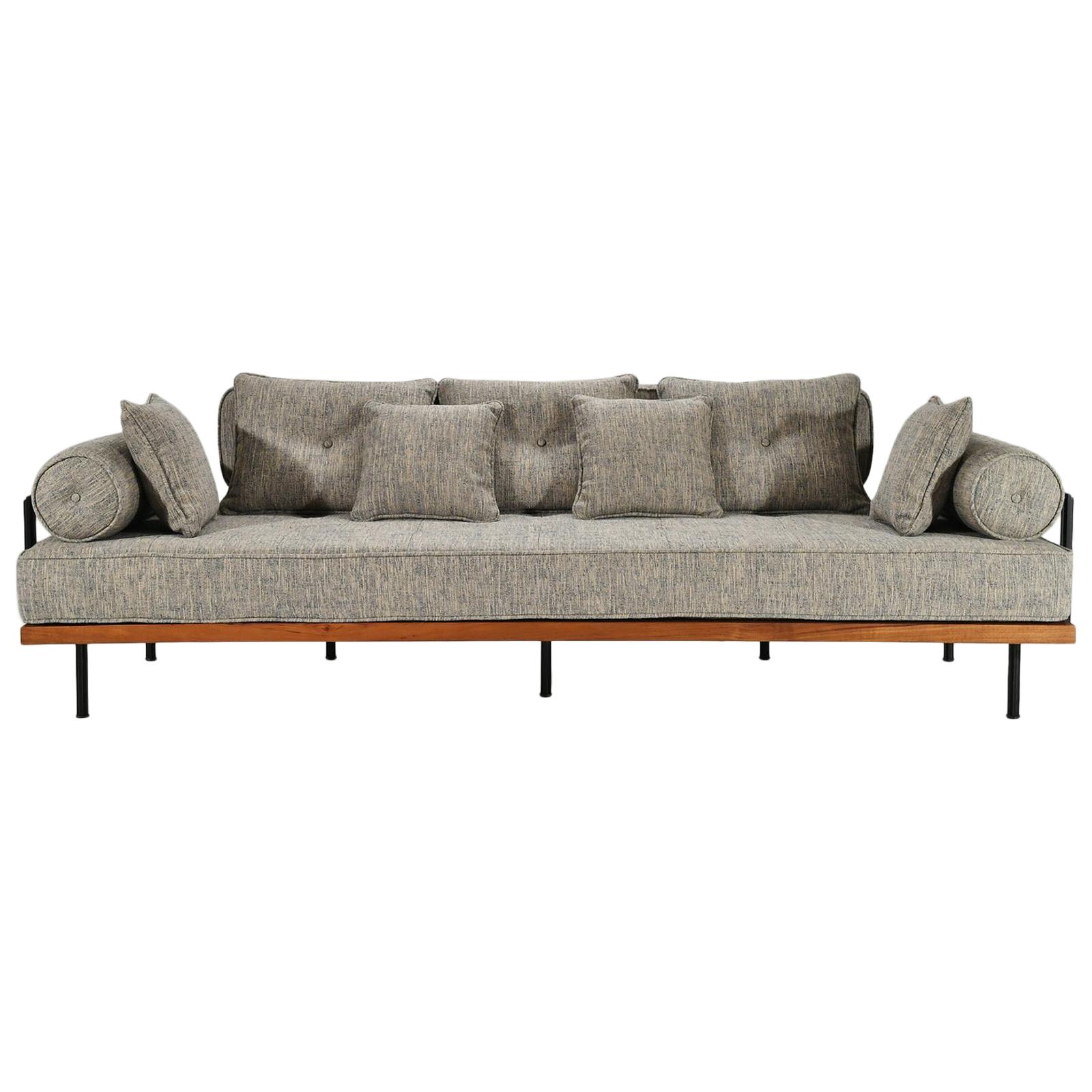 Bespoke 3 Seater Sofa Reclaimed Hardwood & Brass Frame by P. Tendercool (Indoor) For Sale