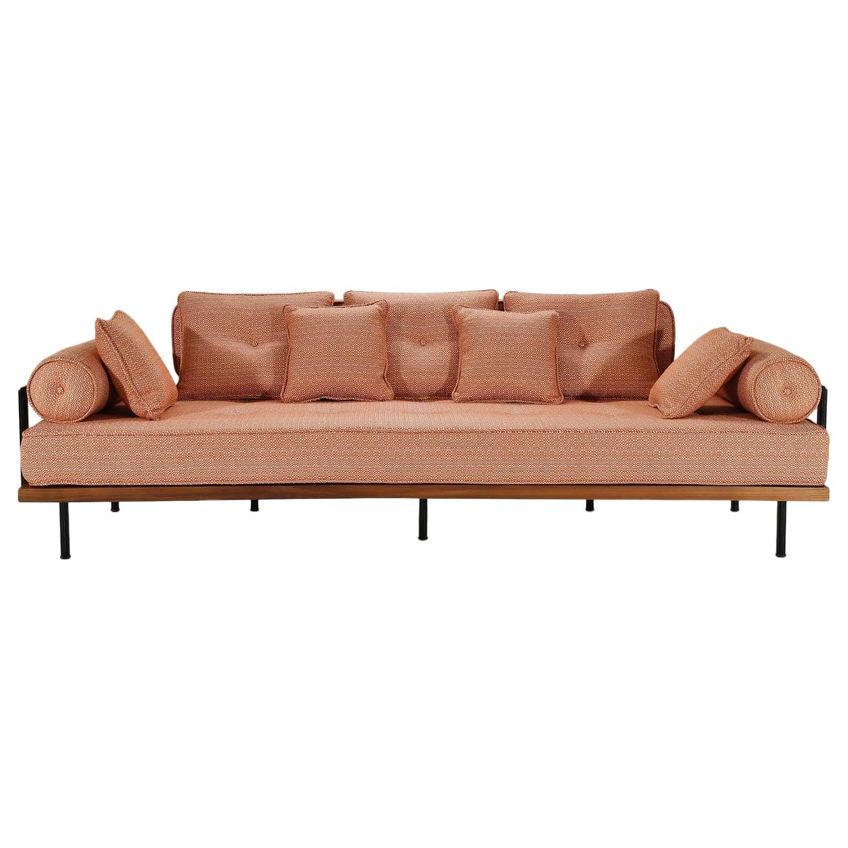 Bespoke 3 Seater Sofa Reclaimed Hardwood & Brass Frame by P. Tendercool (Indoor) For Sale