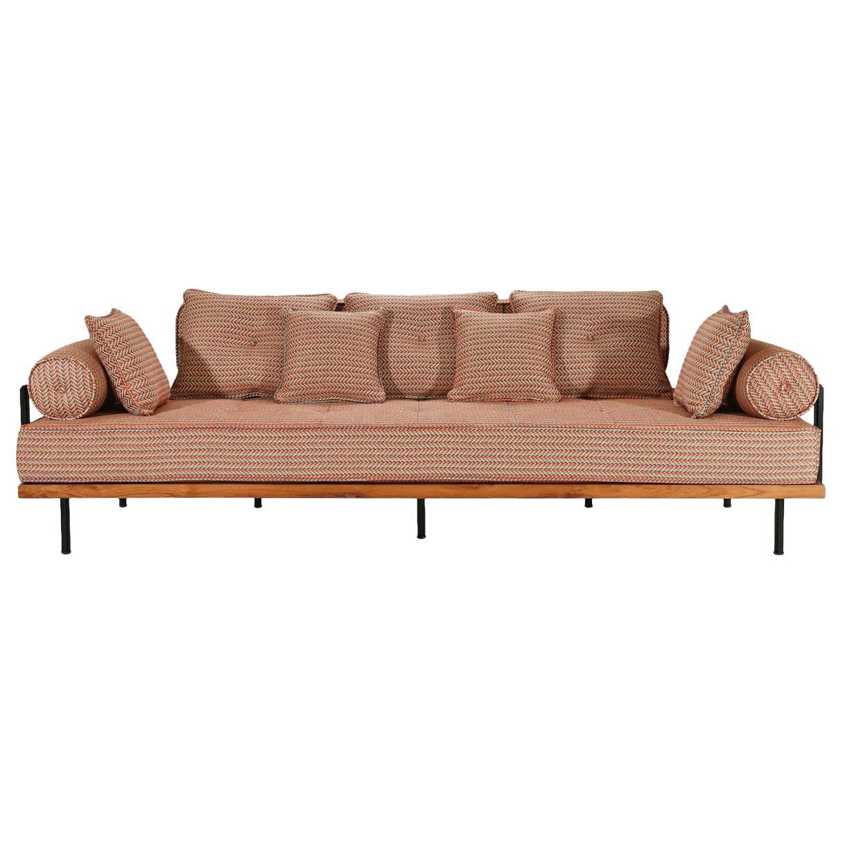 Bespoke 3 Seater Sofa with Solid Brass and Reclaimed Hardwood by P. Tendercool For Sale