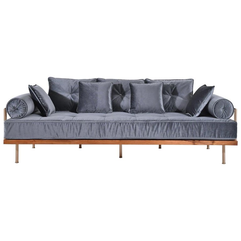 Bespoke Sofa with Brass and Reclaimed Hardwood Frame by P. Tendercool For  Sale at 1stDibs