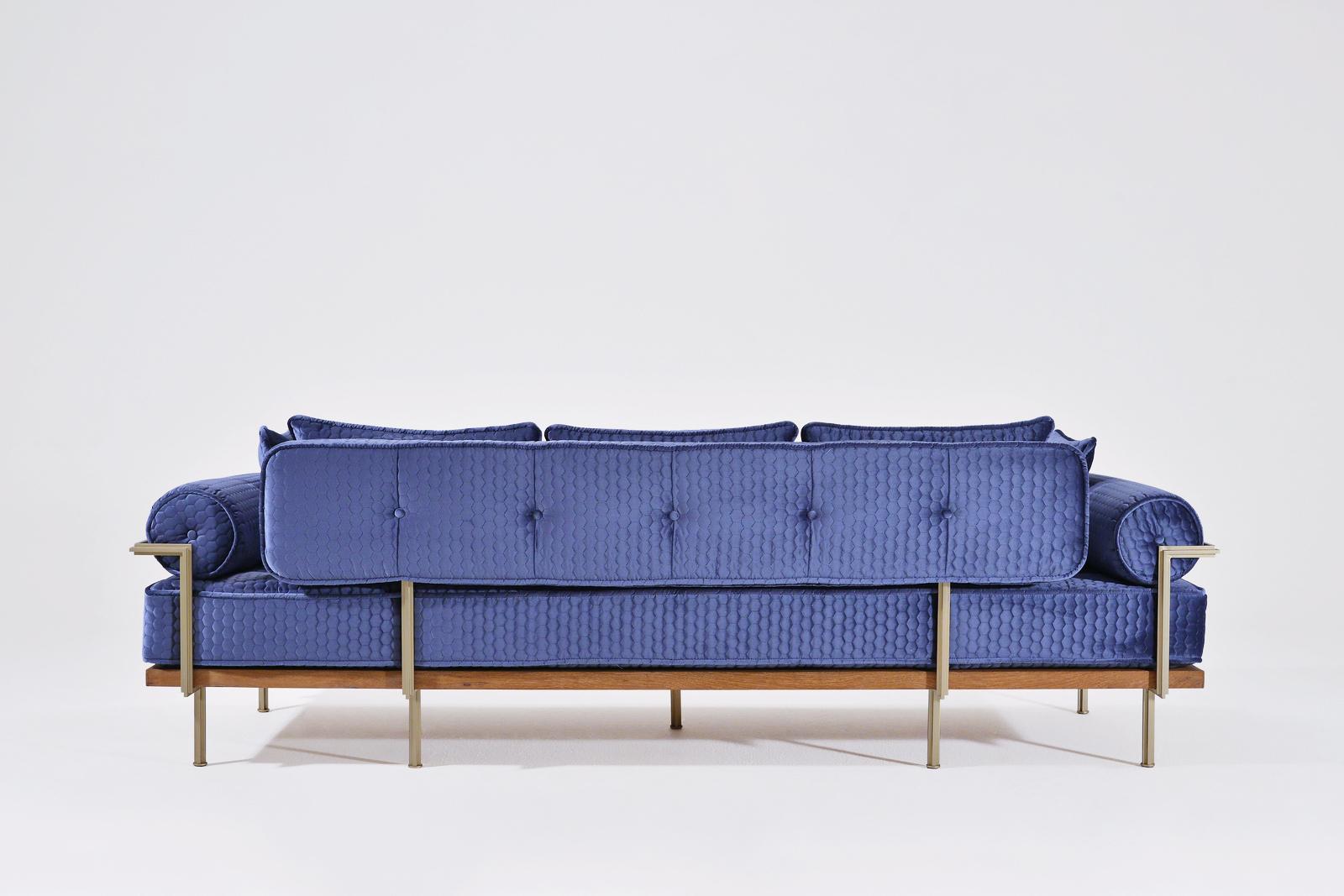 Contemporary Bespoke 3 Seater Sofa Reclaimed Hardwood & Brass Frame by P. Tendercool (Indoor) For Sale
