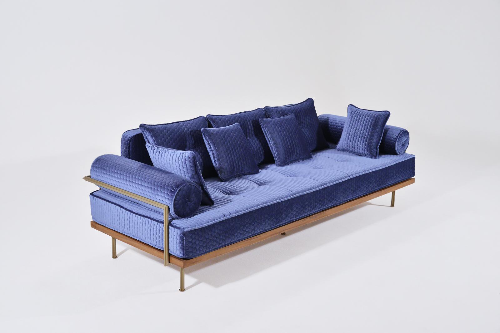 We are huge fans of Fabrics by Gastón and Daniela. We opted for their honeycomb textured Quercus in this fabulous blue as we feel this contrasts beautifully with the rigid, geometrical design of our sofa.

Should you prefer to dress with your own