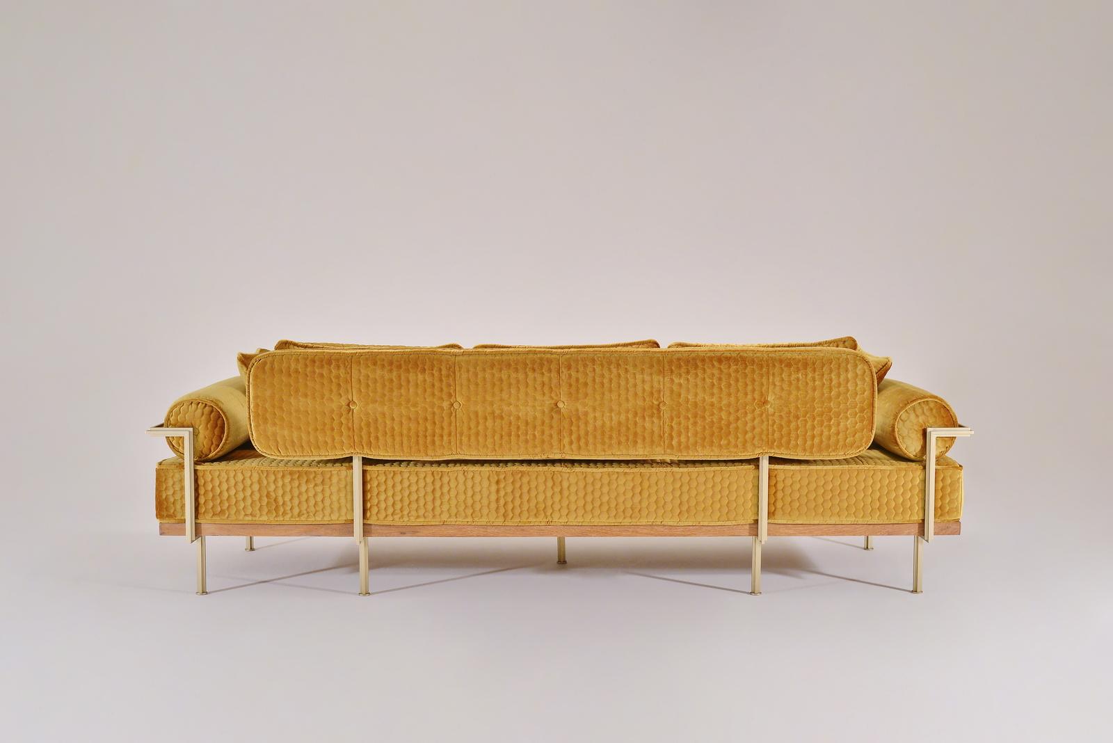 Thai Bespoke Sofa with Brass and Bleached Hardwood Frame by P. Tendercool For Sale