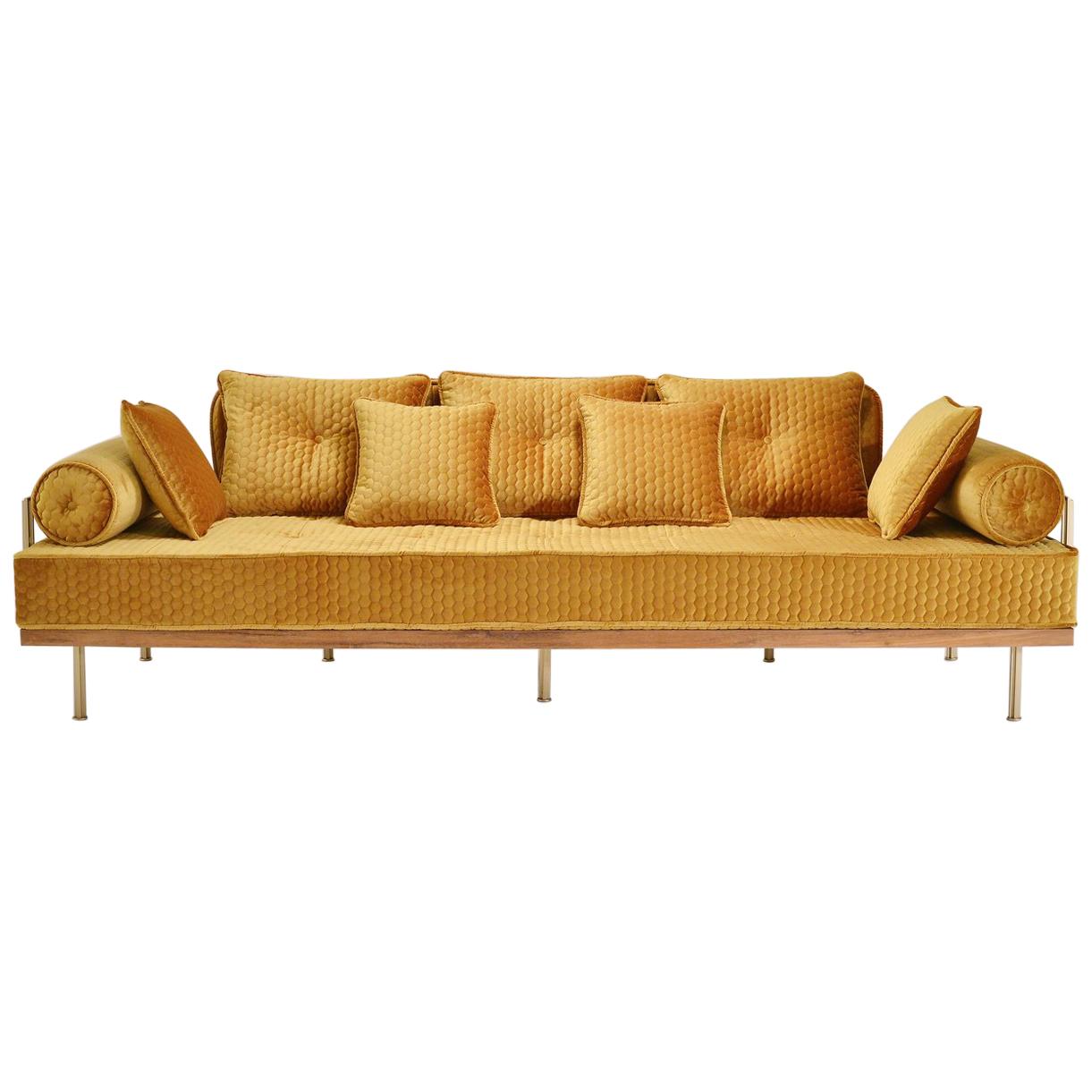 Bespoke Sofa with Brass and Bleached Hardwood Frame by P. Tendercool For Sale