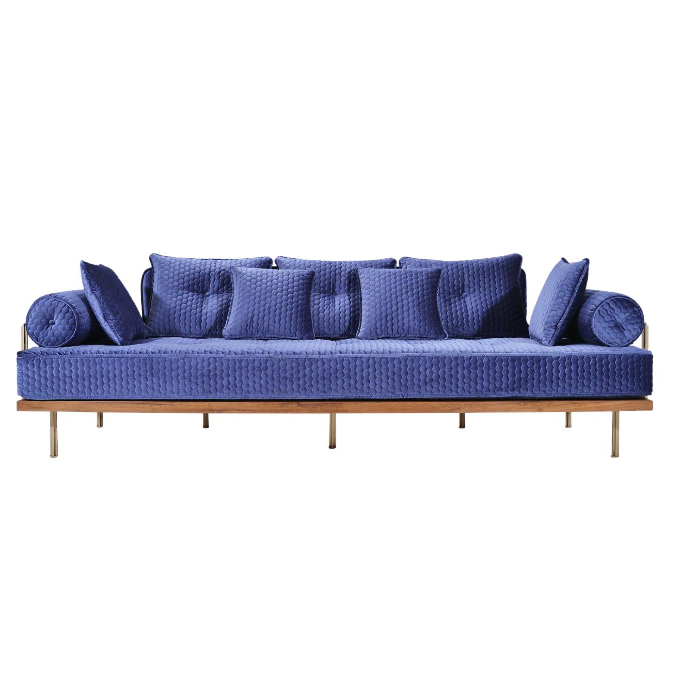 Bespoke 3 Seater Sofa Reclaimed Hardwood & Brass Frame by P. Tendercool (Indoor) For Sale