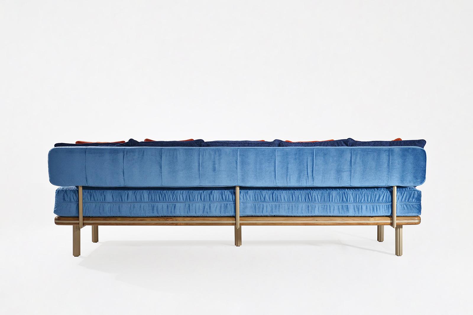 Welded Bespoke Sofa with rounded base edge, Inlaid with brass strip by P.Tendercool For Sale