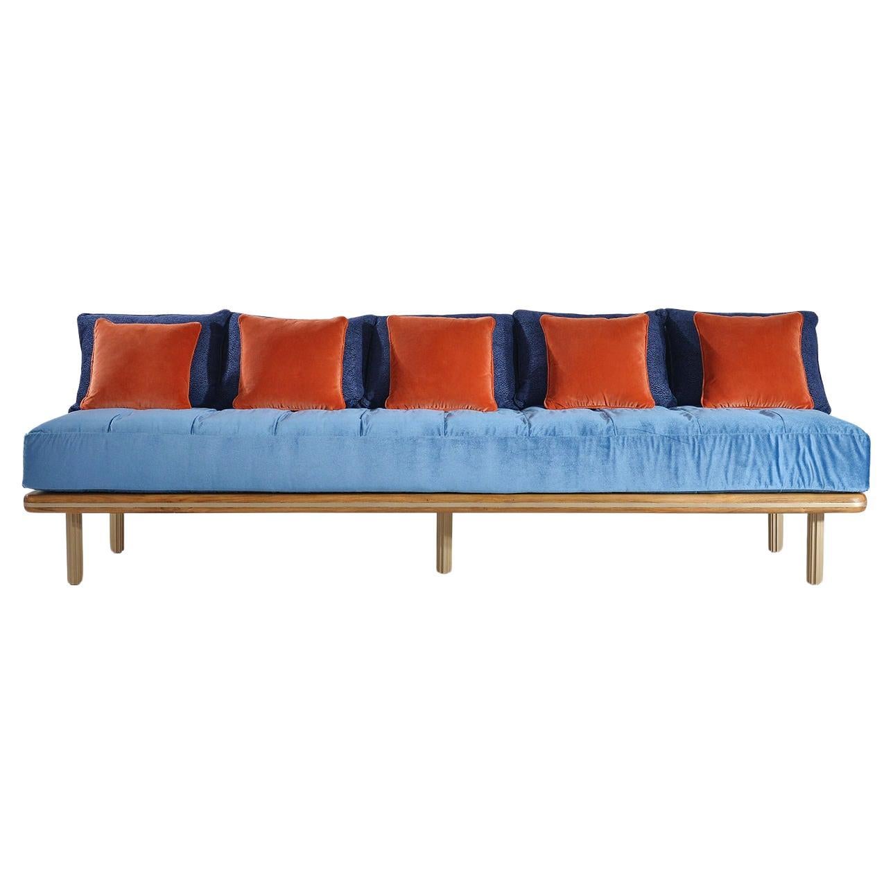 Bespoke Sofa with rounded base edge, Inlaid with brass strip by P.Tendercool For Sale