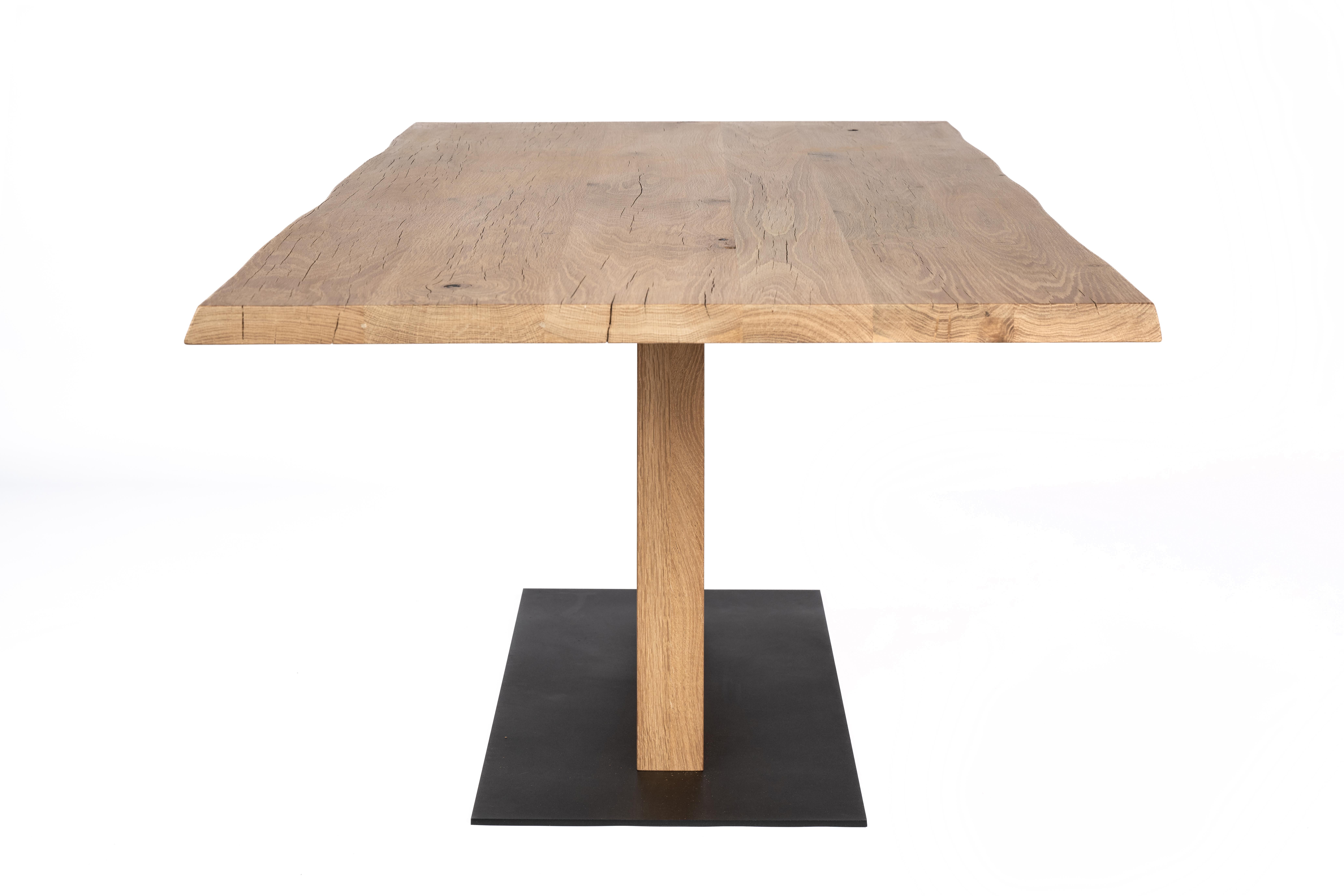 Modern Bespoke Solid Aged French Natural Oak floating top table with matte finish For Sale
