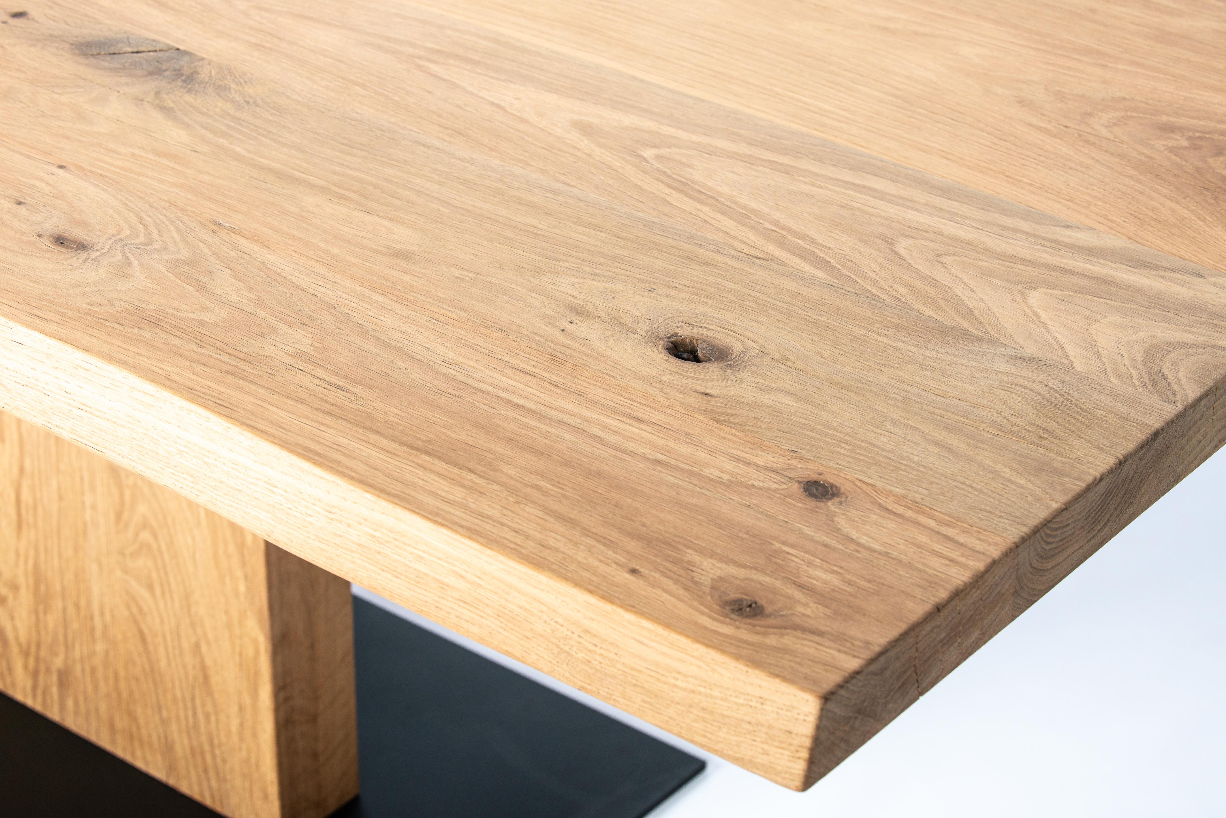 Lacquered Bespoke Solid Aged French Natural Oak floating top table with matte finish For Sale