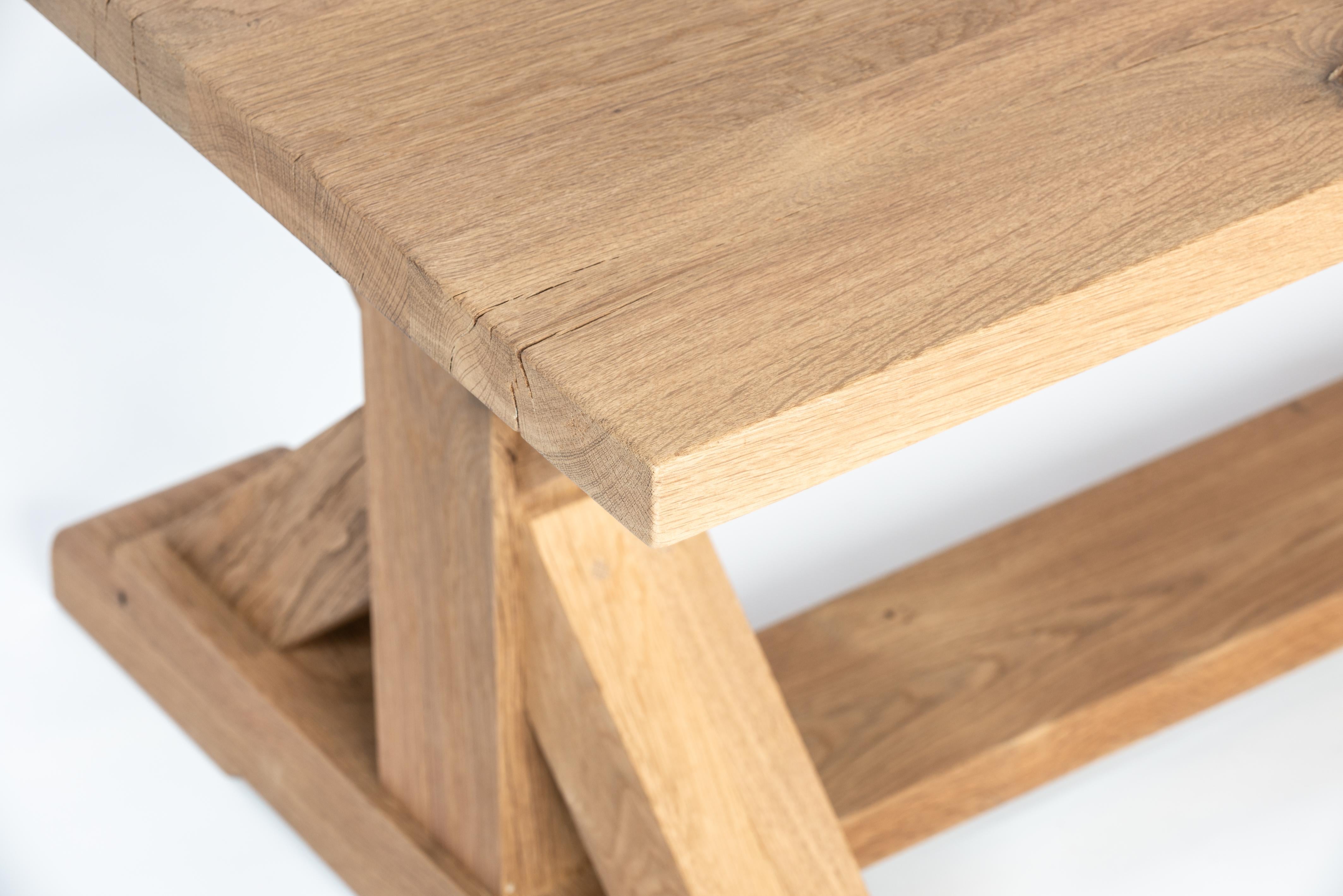Bespoke Solid Aged French Natural Oak Monastery Table In Matte Finish For Sale 9