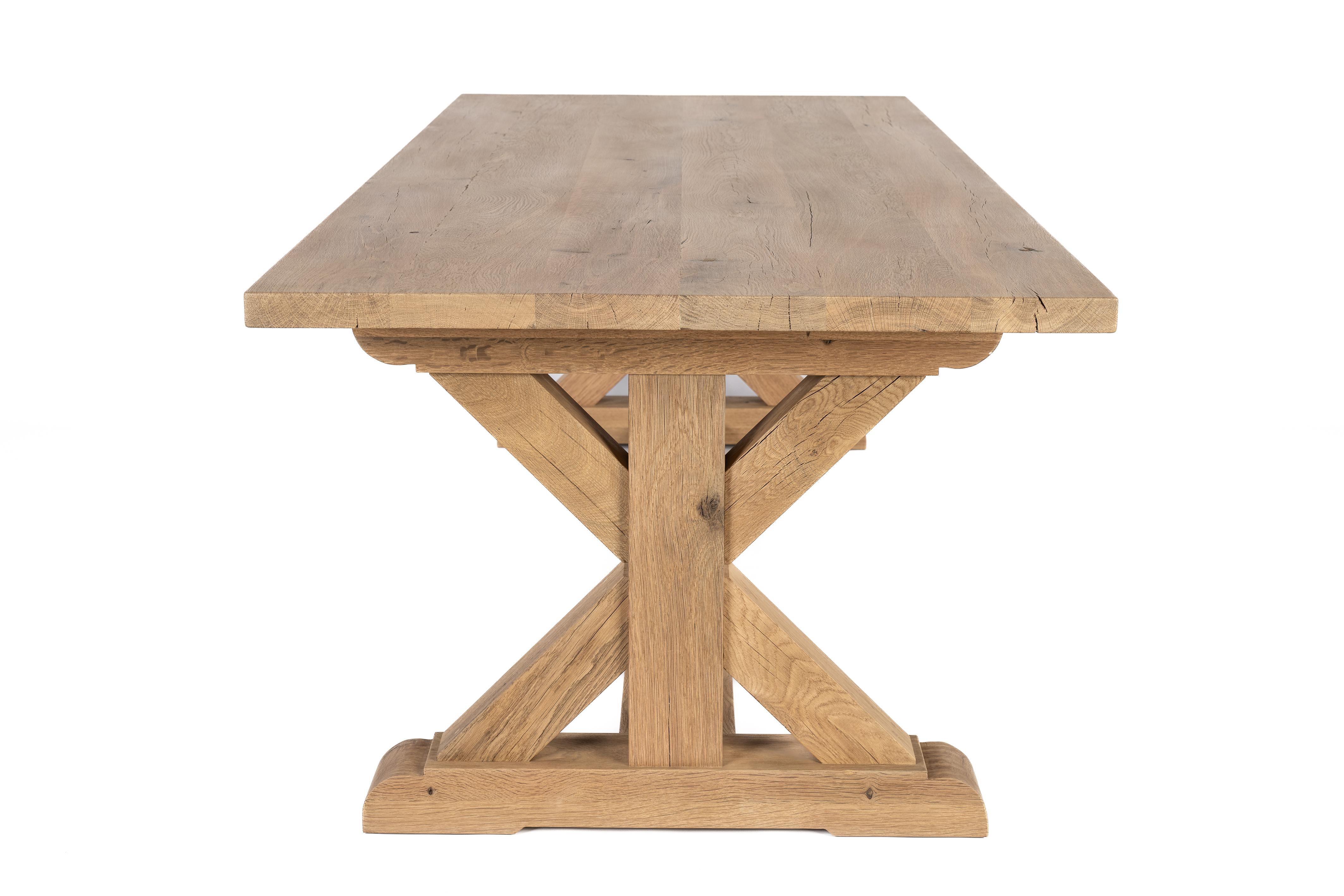Dutch Bespoke Solid Aged French Natural Oak Monastery Table In Matte Finish For Sale