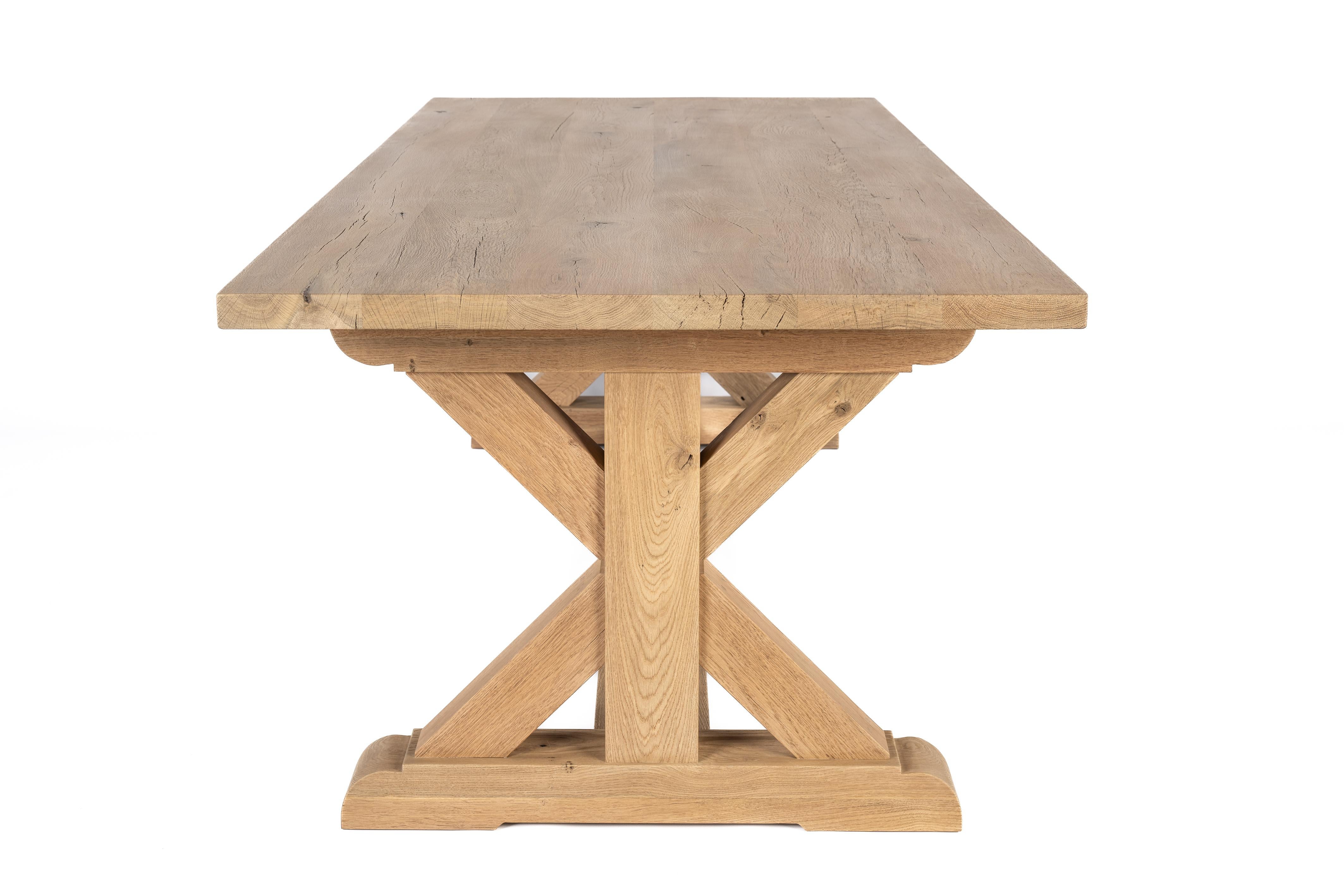 Contemporary Bespoke Solid Aged French Natural Oak Monastery Table In Matte Finish For Sale