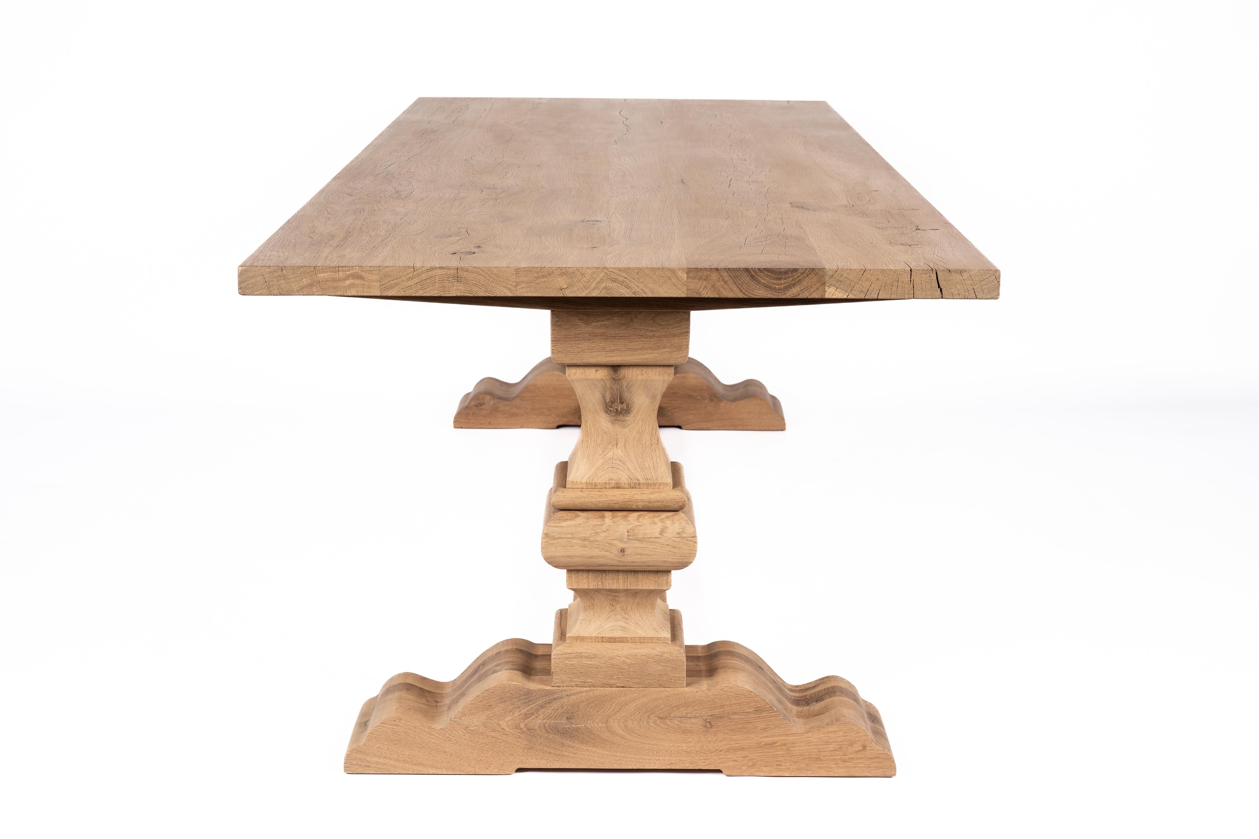 Baroque Bespoke Solid Aged French Oak Abbey Column Dining Table With Matte Finish For Sale