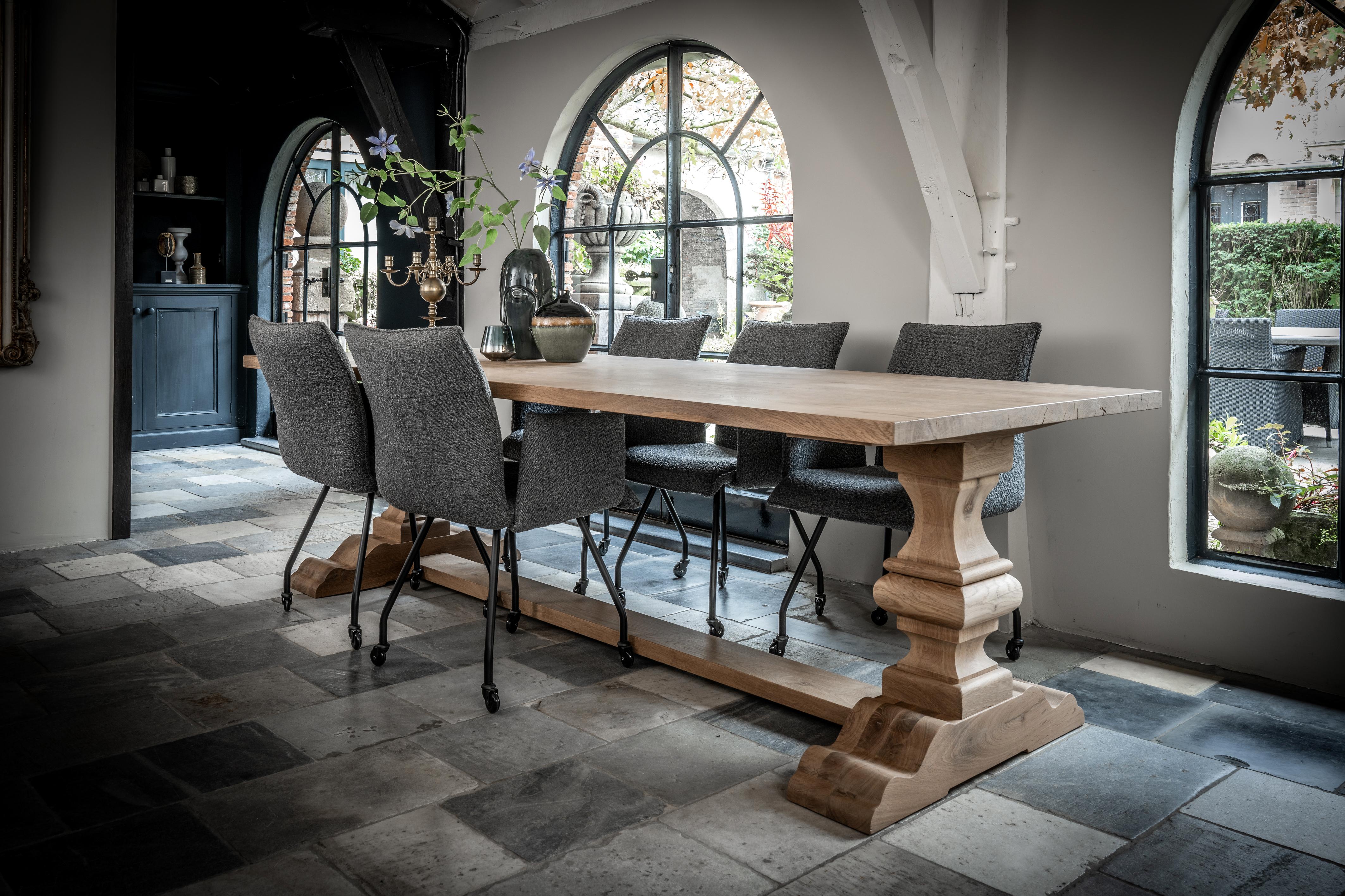 Bespoke Solid Aged French Oak Abbey Column Dining Table With Matte Finish For Sale 1
