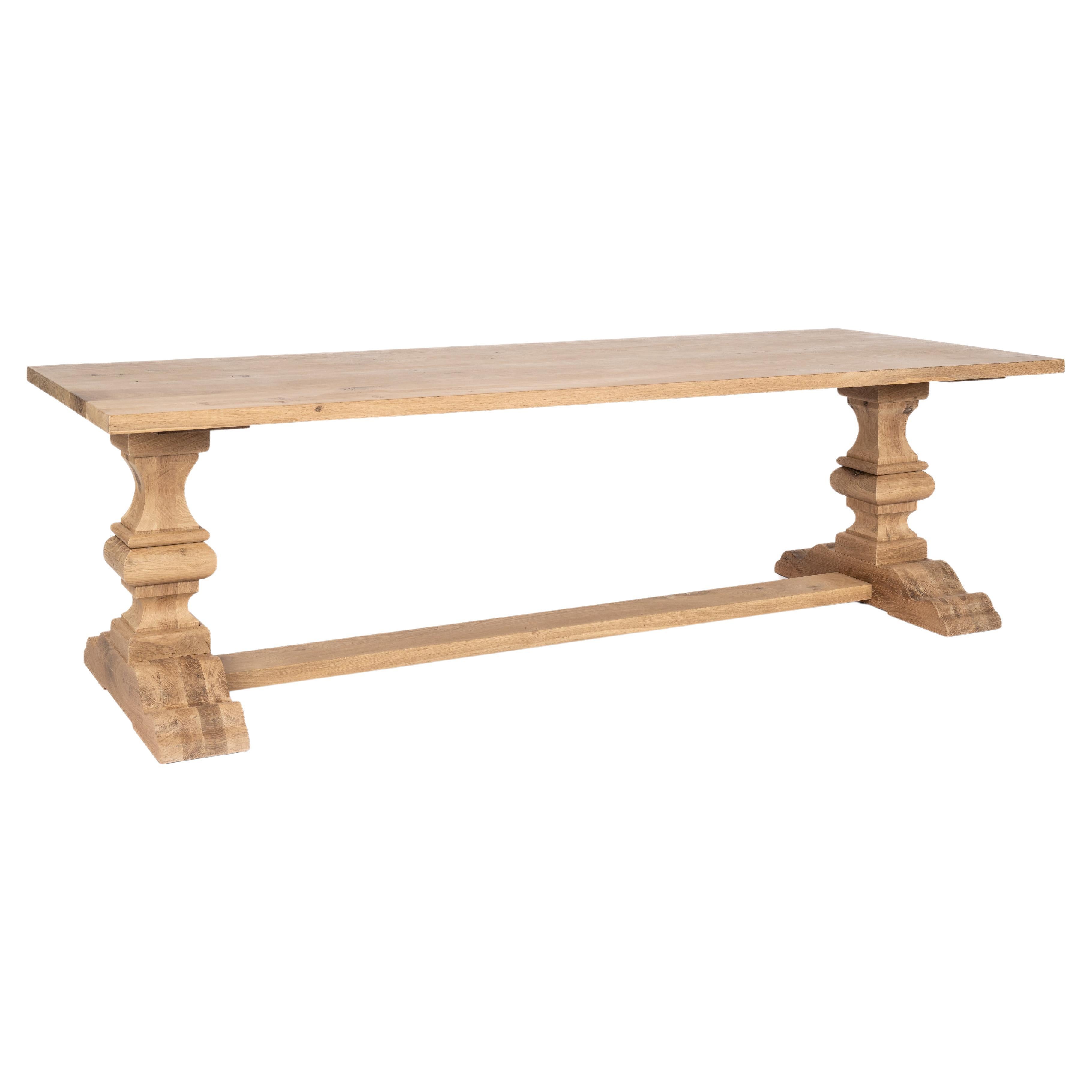 Bespoke Solid Aged French Oak Abbey Column Dining Table With Matte Finish For Sale