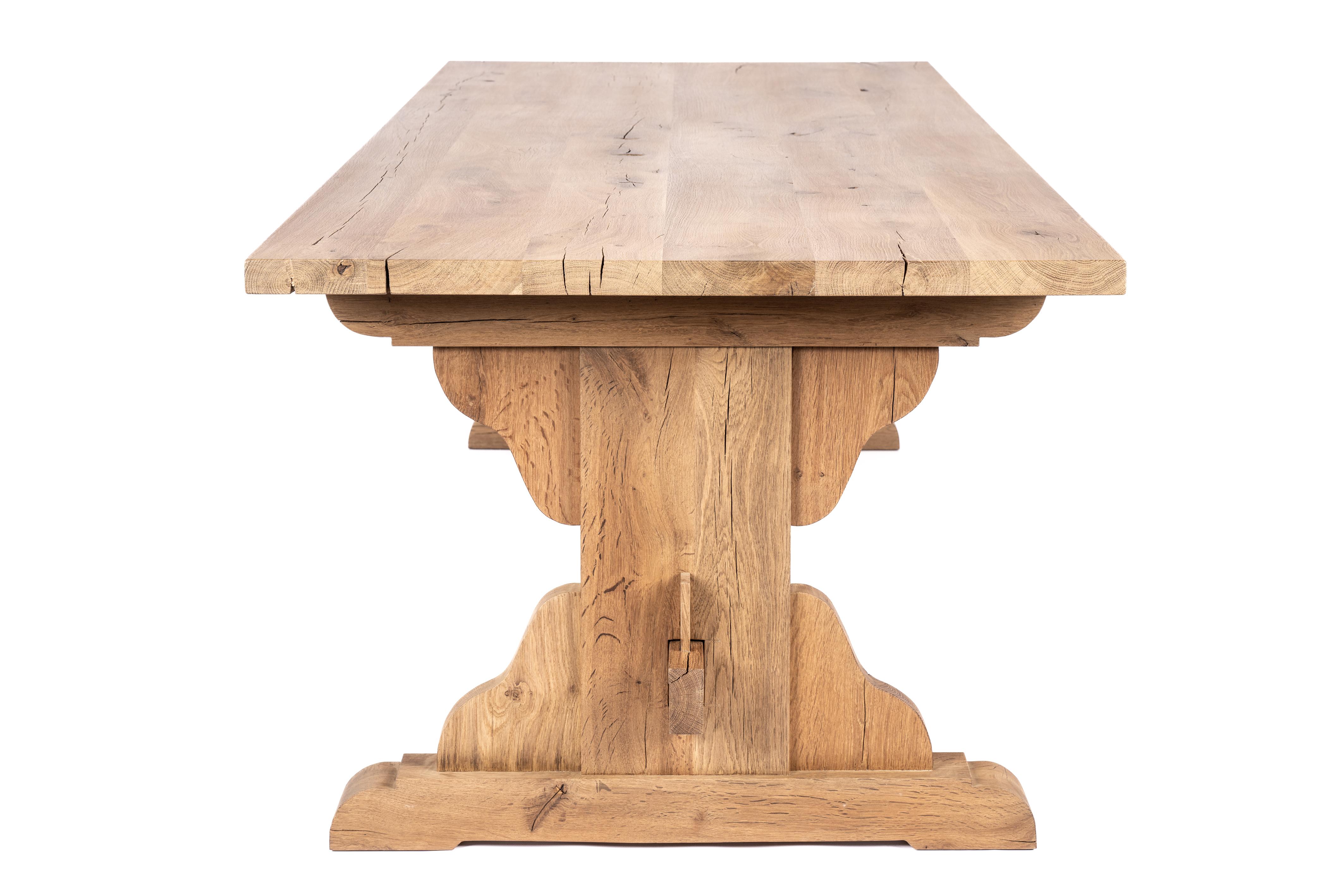 Dutch Bespoke Solid Aged French Oak Castle Dining Table With Matte Finish For Sale