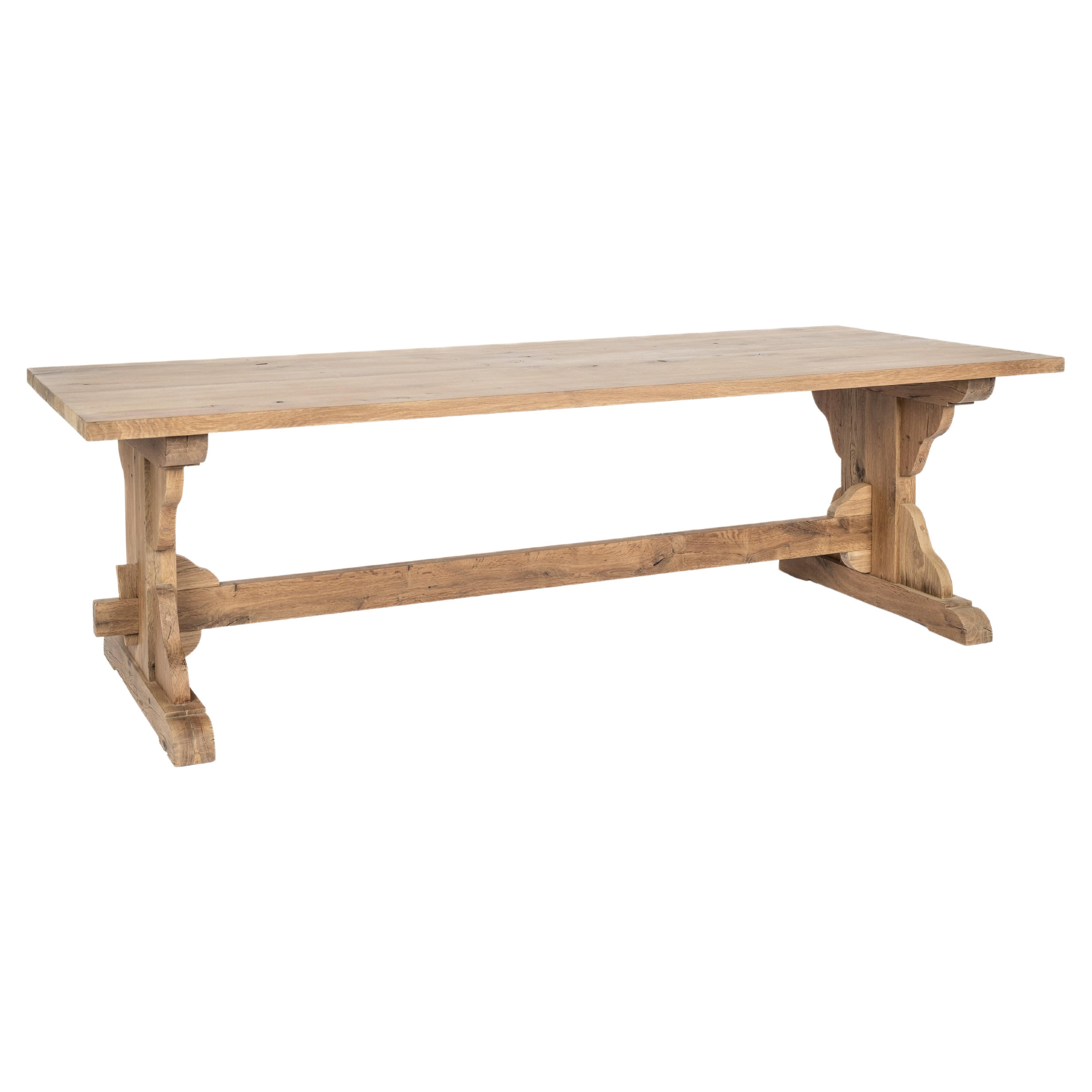 Bespoke Solid Aged French Oak Castle Dining Table With Matte Finish For Sale