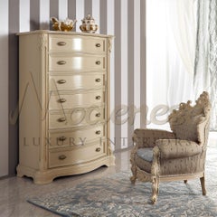 Bespoke Solid Wood Chest of Drawers in Ivory Finish by Modenese Gastone