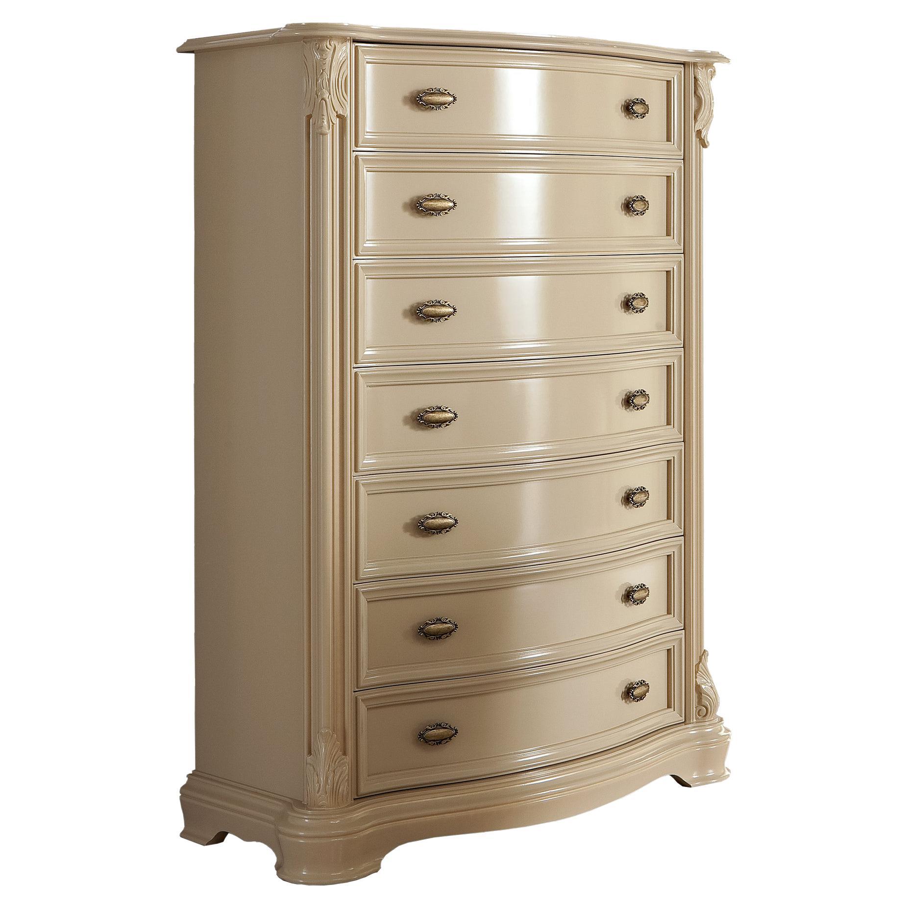 Bespoke Solid Wood Chest of Drawers in Ivory Finish by Modenese Gastone