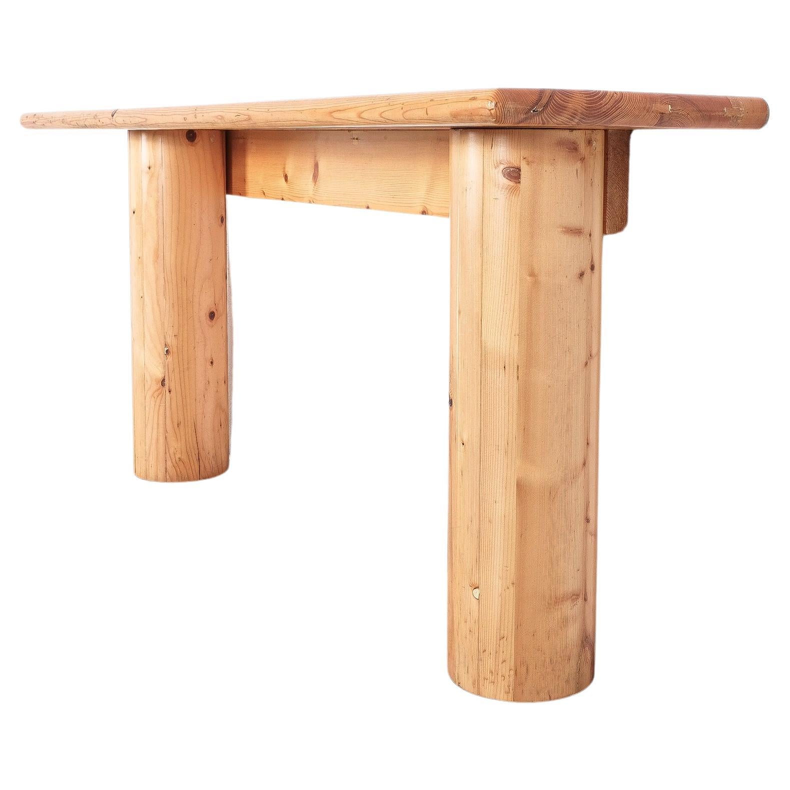 Tavolo consolle in legno di abete con colonne, Italia, circa 1980 in vendita