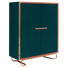 Bespoke Storage Cabinet in Matt Lacquered Wood and Copper Fittings, Handcrafted