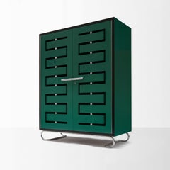 Bespoke Storage Cabinet With Perforated Doors In Lacquered Wood and Plated Metal