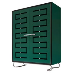 Bespoke Storage Cabinet With Perforated Doors In Lacquered Wood and Plated Metal