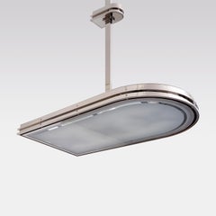 Bespoke Streamline Chandelier, Nickel Plated Brass, Opaline Glass, Handcrafted