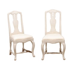 Bespoke Swedish Baroque Style Painted Wood Upholstered Chair with Carved Splat